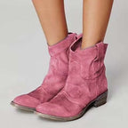 Suede ankle boots with western pull tabs and low heels