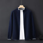 Unisex knitted zip-front bomber cardigan with ribbed collar
