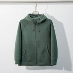 Unisex fleece zip hoodie with drawstring hood and front pockets