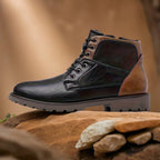 Men's lace-up ankle boots with contrasting panels and lug sole