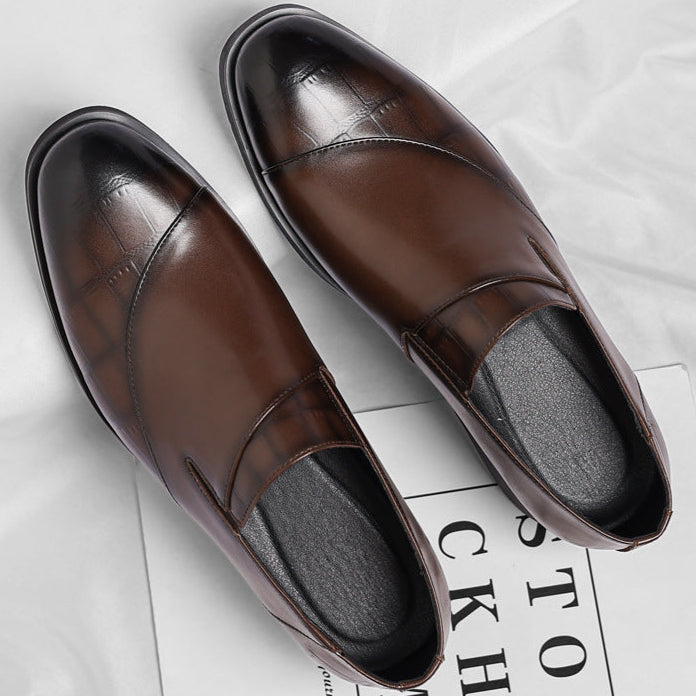 Men's polished slip-on loafer with square toe and low heel