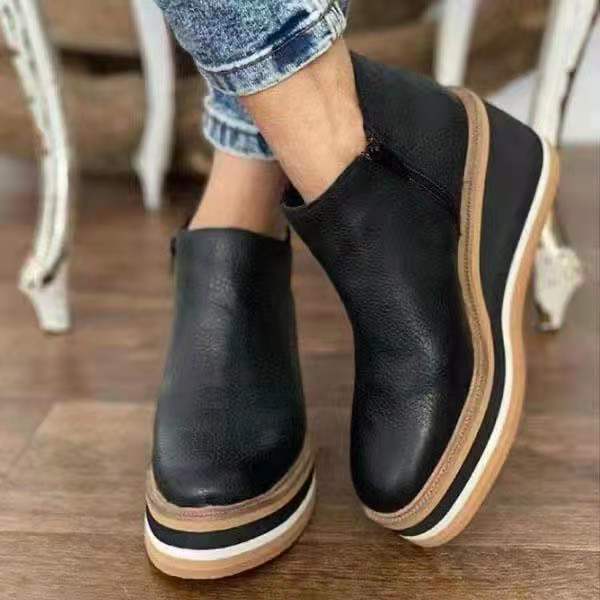 Women's animal print platform wedge ankle boots with rounded toes
