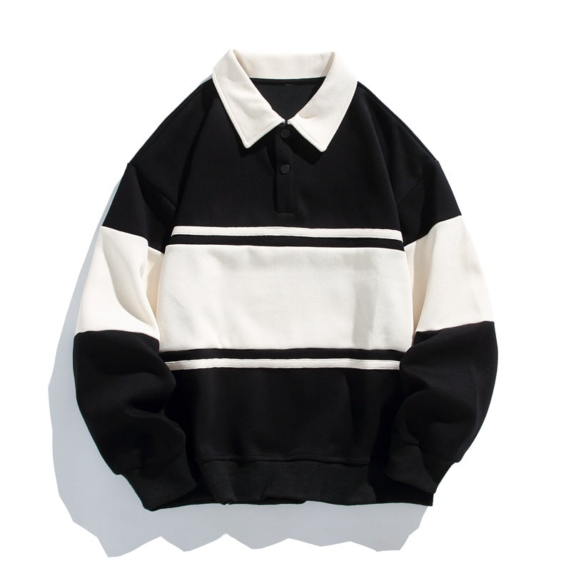 Men's color block polo sweatshirt with long sleeves