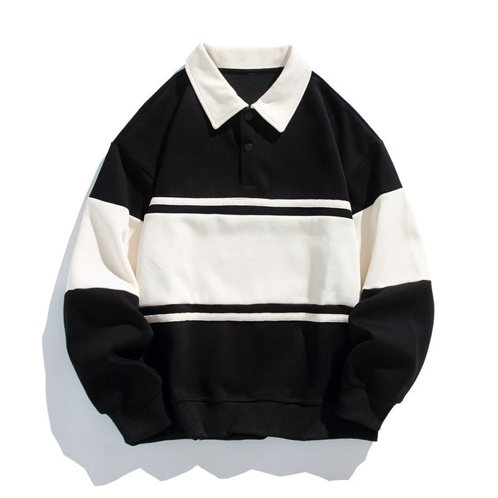 Men's color block polo sweatshirt with long sleeves