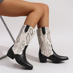 Women's western cowboy boots with embroidered panels and block heels