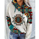 Women's hooded sweatshirt with Aztec geometric patterned panels and kangaroo pocket