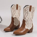 Women's western cowboy boots with embroidered panels and block heels