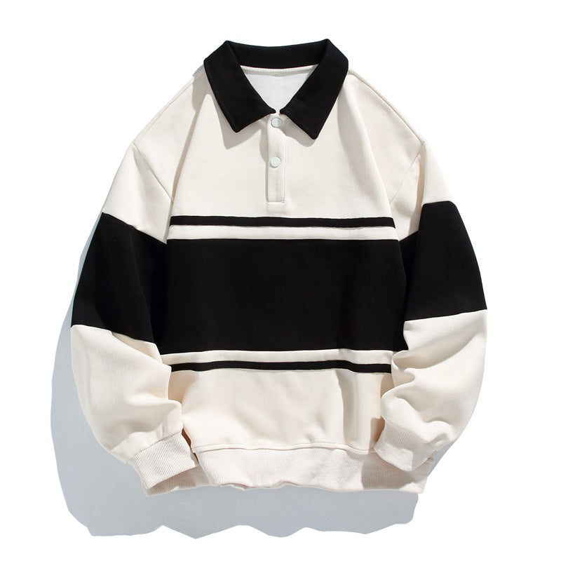 Men's color block polo sweatshirt with long sleeves