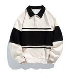 Men's color block polo sweatshirt with long sleeves