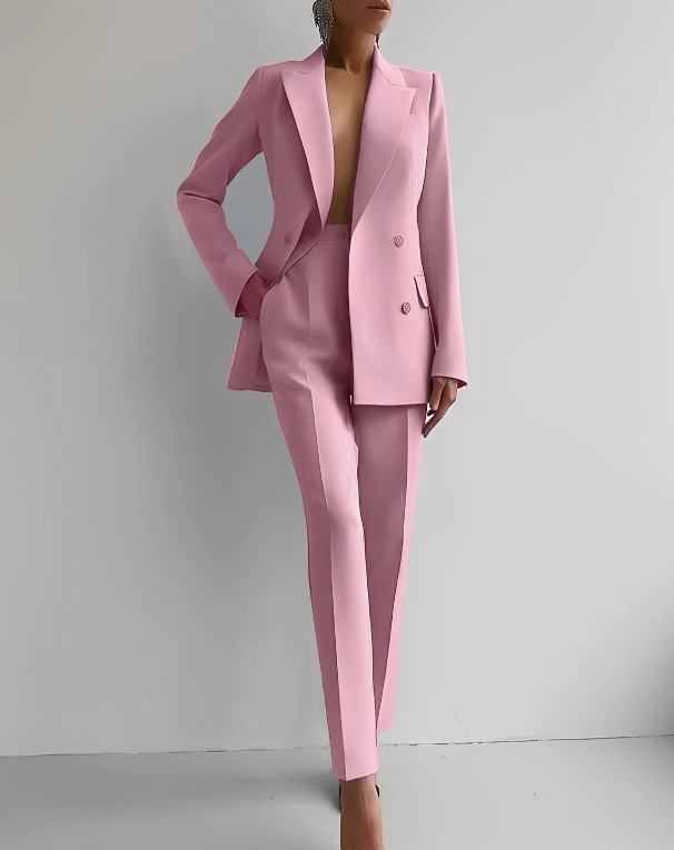 Women's Double-Breasted Blazer Trouser Suit Set
