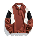 Men's long-sleeve colorblock polo sweatshirt with ribbed trims