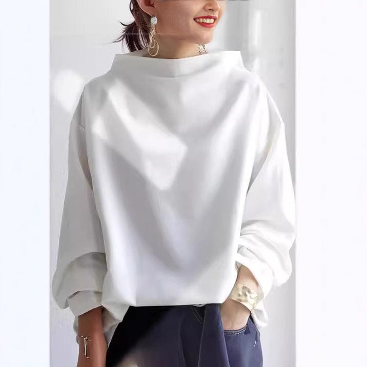 Women's plain high neck top with long sleeves and relaxed fit