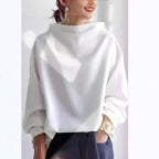 Women's plain high neck top with long sleeves and relaxed fit