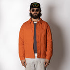 Men's orange utility jacket with collar and patch pockets