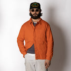 Men's orange utility jacket with collar and patch pockets