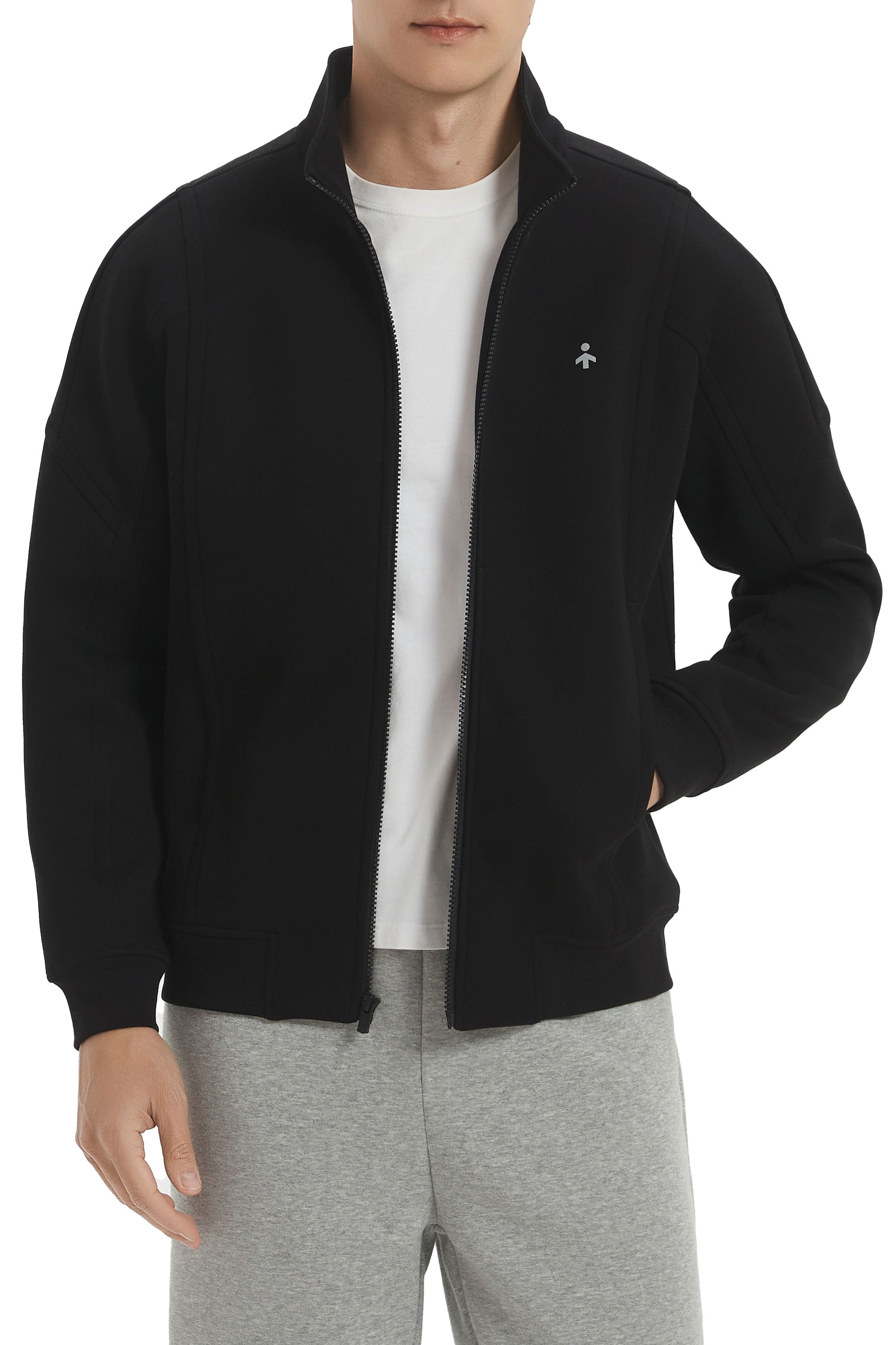 Men's full-zip sweatshirt jacket with stand collar and front pockets