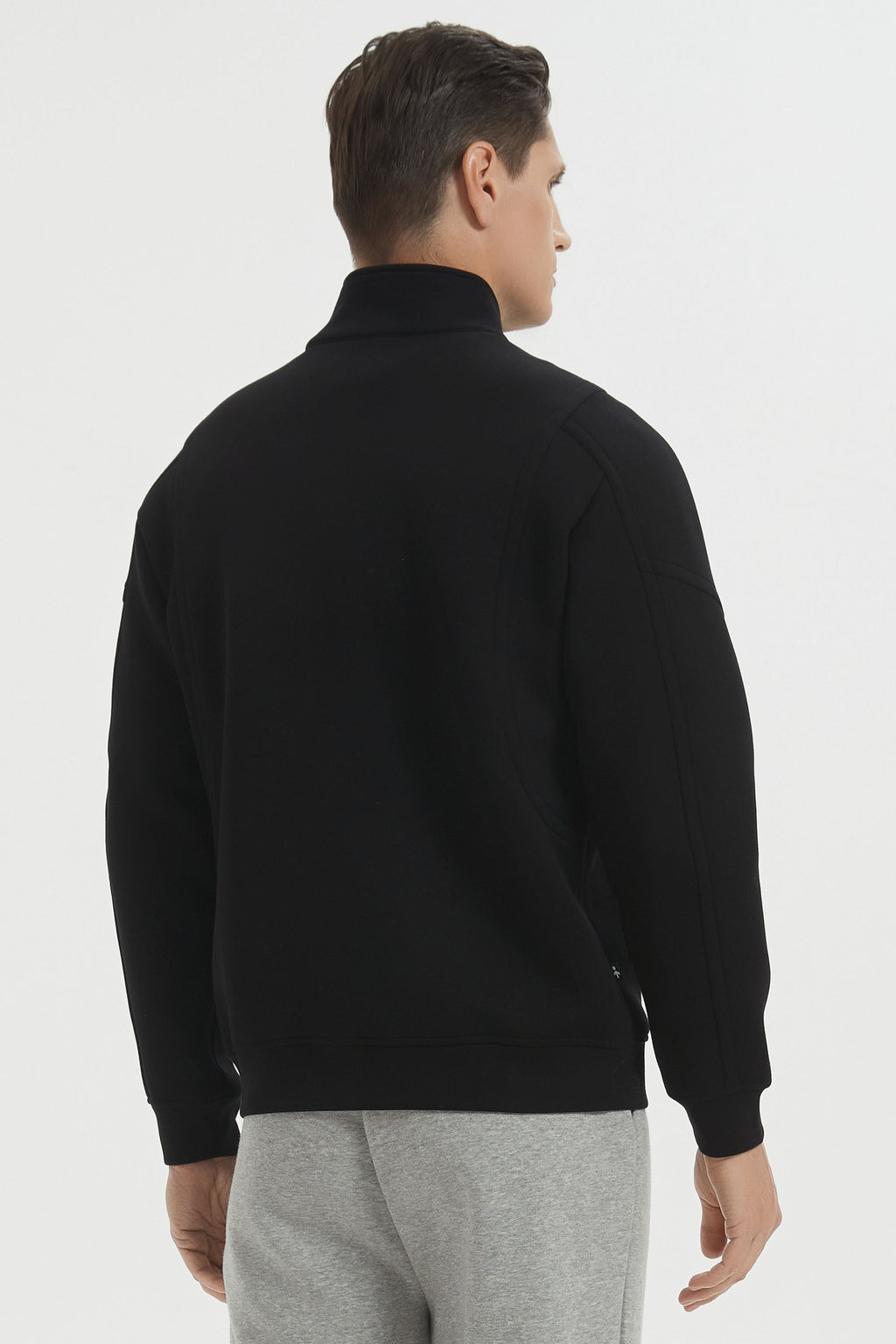 Men's full-zip sweatshirt jacket with stand collar and front pockets