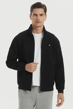 Men's full-zip sweatshirt jacket with stand collar and front pockets