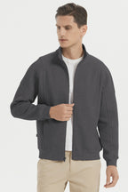 Men's full-zip sweatshirt jacket with stand collar and front pockets