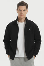 Men's full-zip sweatshirt jacket with stand collar and front pockets