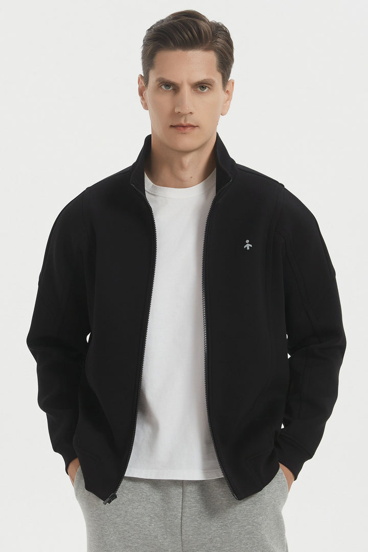 Men's full-zip sweatshirt jacket with stand collar and front pockets