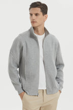 Men's full-zip sweatshirt jacket with stand collar and front pockets
