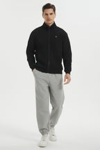 Men's full-zip sweatshirt jacket with stand collar and front pockets