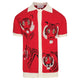 Men's red short sleeve knit polo shirt with tiger graphics