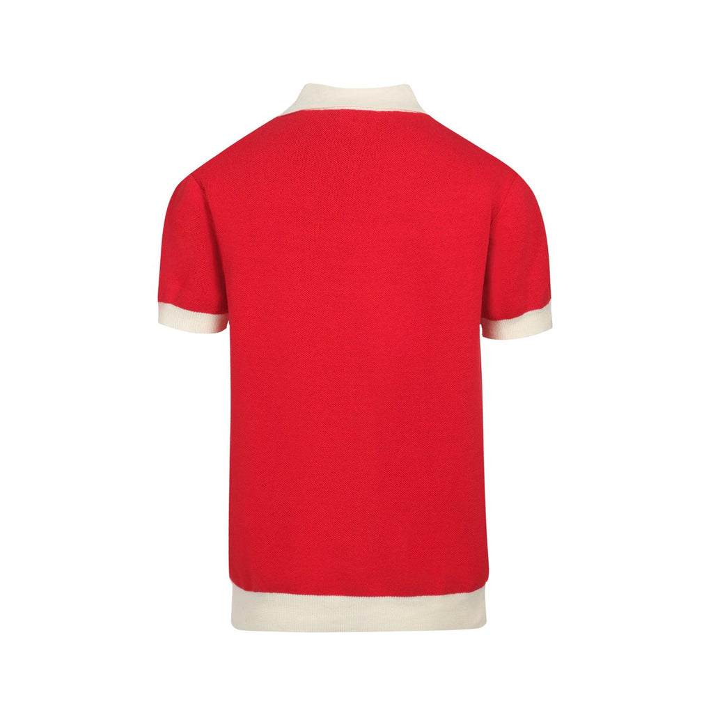 Men's red short sleeve knit polo shirt with tiger graphics