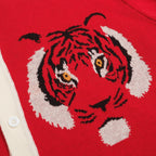 Men's red short sleeve knit polo shirt with tiger graphics