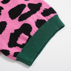 Men's pink leopard print polo shirt with cheetah and leaf graphic