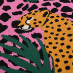 Men's pink leopard print polo shirt with cheetah and leaf graphic