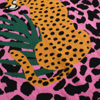 Men's pink leopard print polo shirt with cheetah and leaf graphic