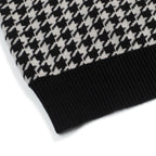 Men's black knitted polo cardigan with houndstooth pattern and red heart patch