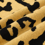Men's yellow and black leopard print knit polo shirt with short sleeves