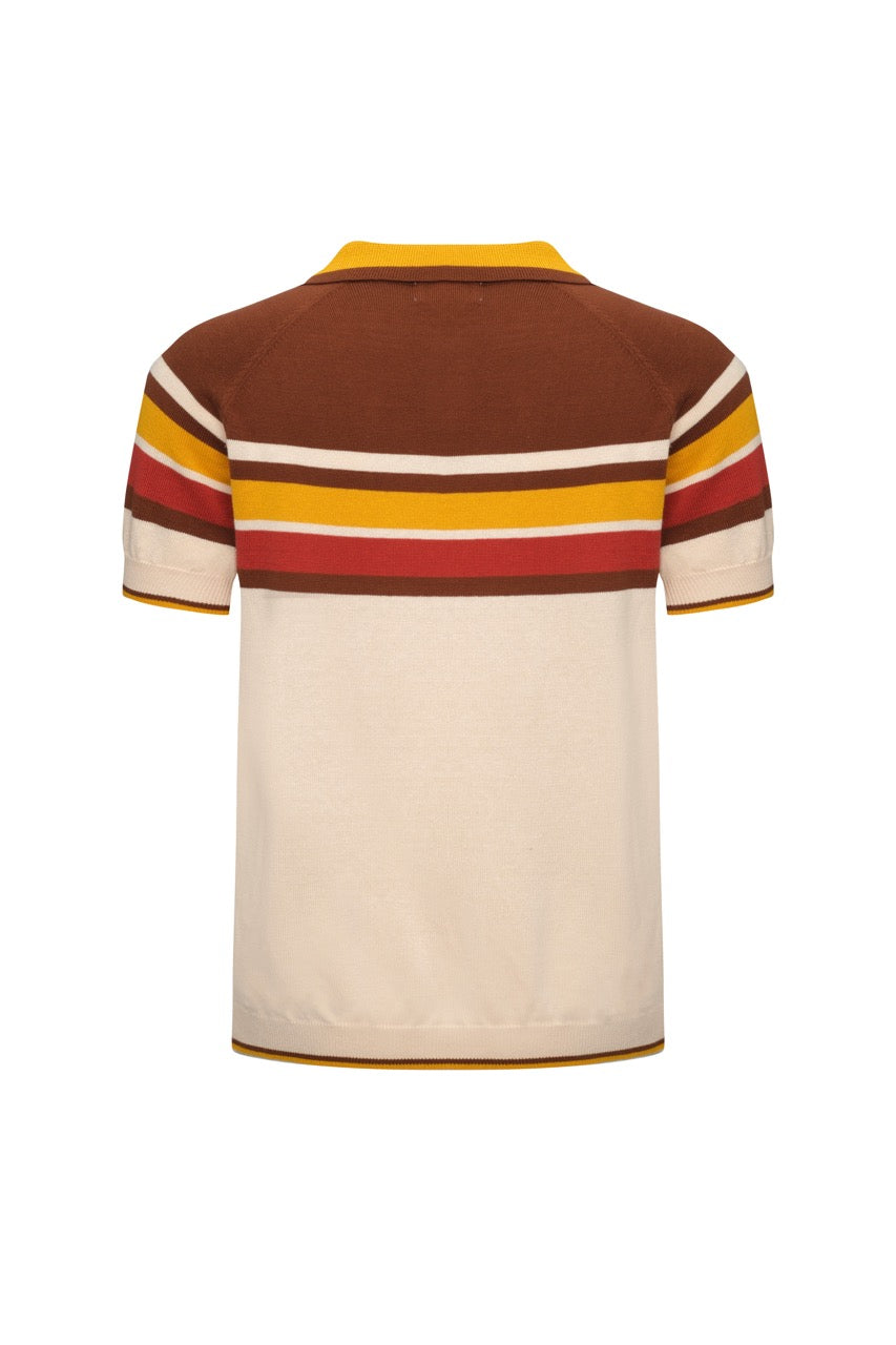 Men's multicolor striped ribbed knit zip polo shirt