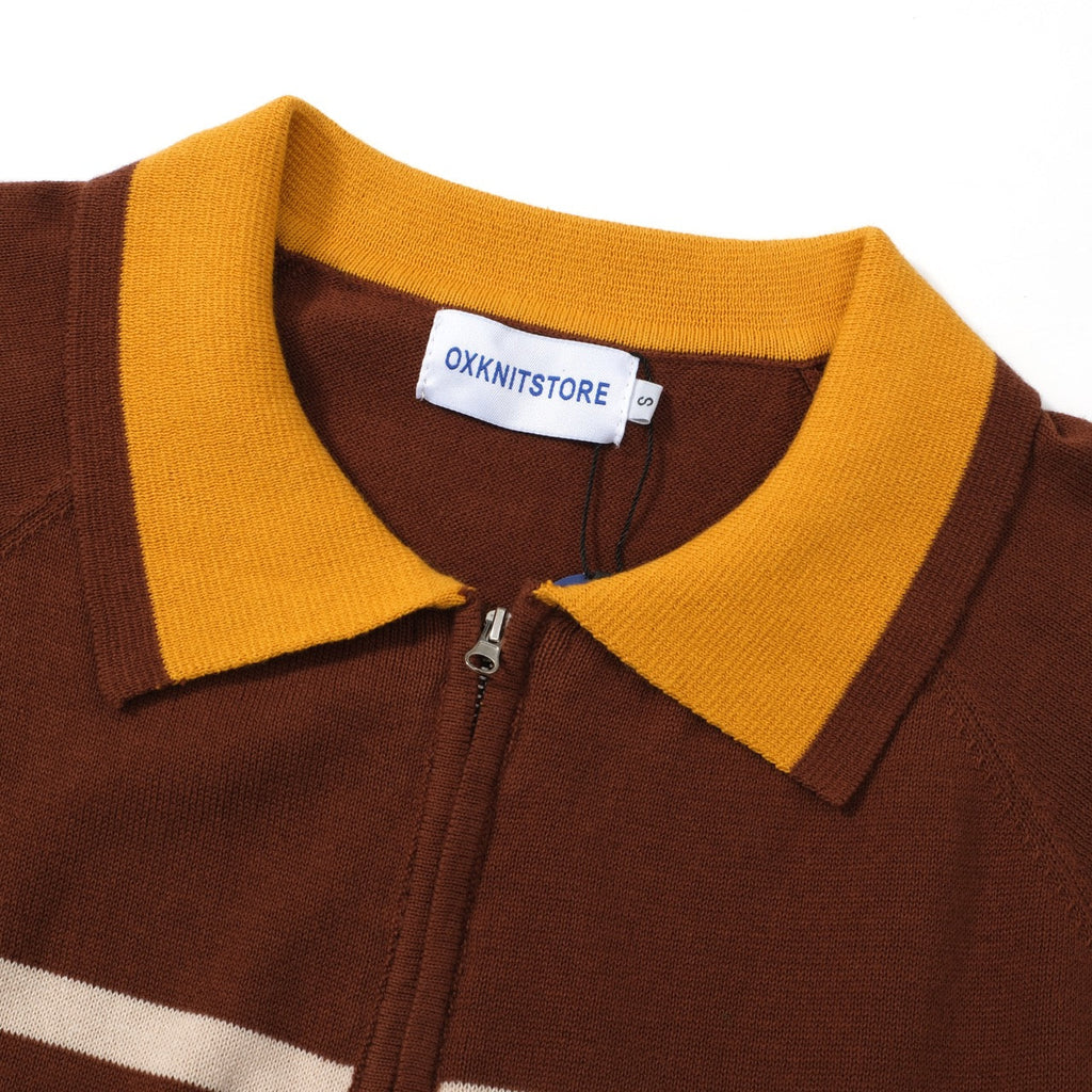 Men's multicolor striped ribbed knit zip polo shirt