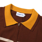 Men's multicolor striped ribbed knit zip polo shirt