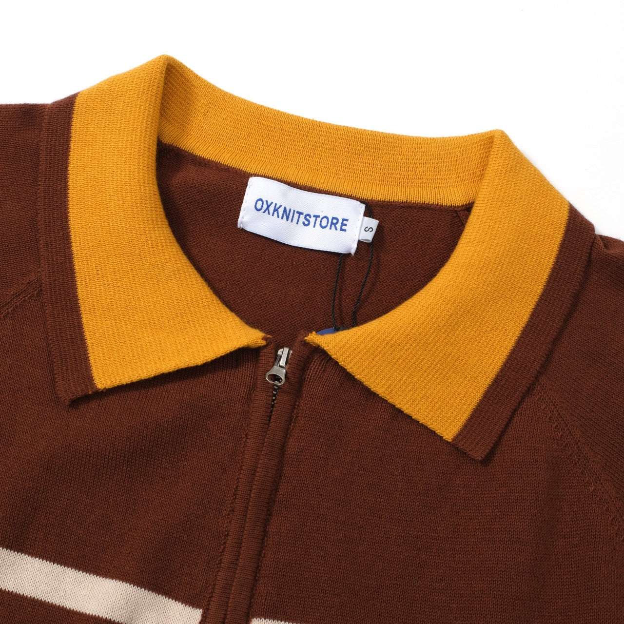 Men's multicolor striped ribbed knit zip polo shirt