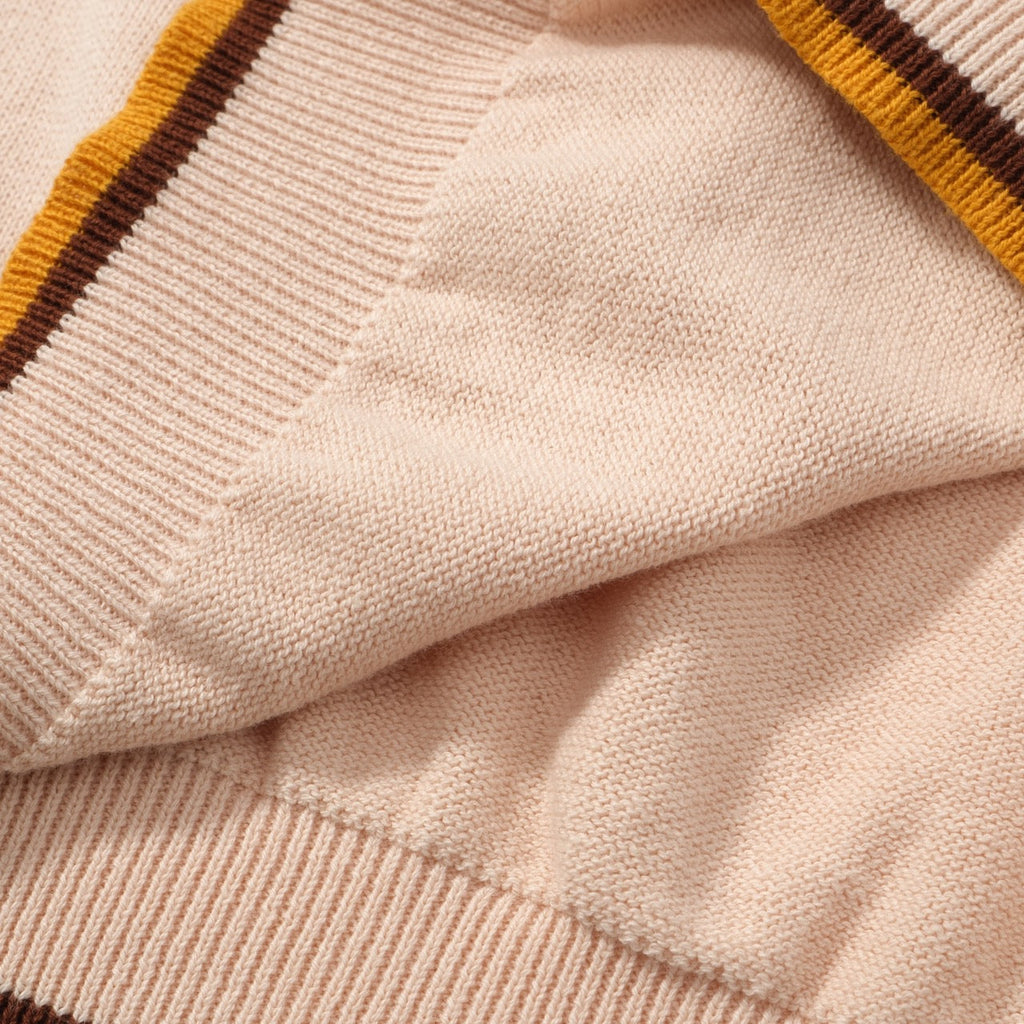 Men's multicolor striped ribbed knit zip polo shirt
