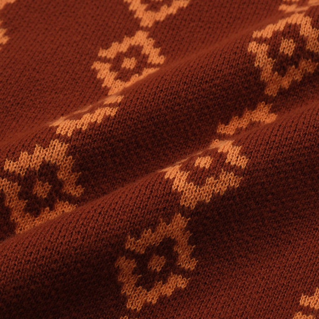 Men's brown geometric knit polo shirt with short sleeves