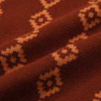 Men's brown geometric knit polo shirt with short sleeves