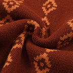 Men's brown geometric knit polo shirt with short sleeves