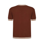 Men's brown knit T-shirt with contrast vertical racing stripes