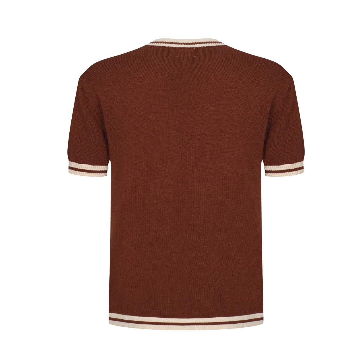 Men's brown knit T-shirt with contrast vertical racing stripes