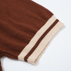 Men's brown knit T-shirt with contrast vertical racing stripes