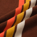 Men's brown knit T-shirt with contrast vertical racing stripes
