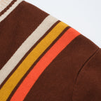 Men's brown knit T-shirt with contrast vertical racing stripes
