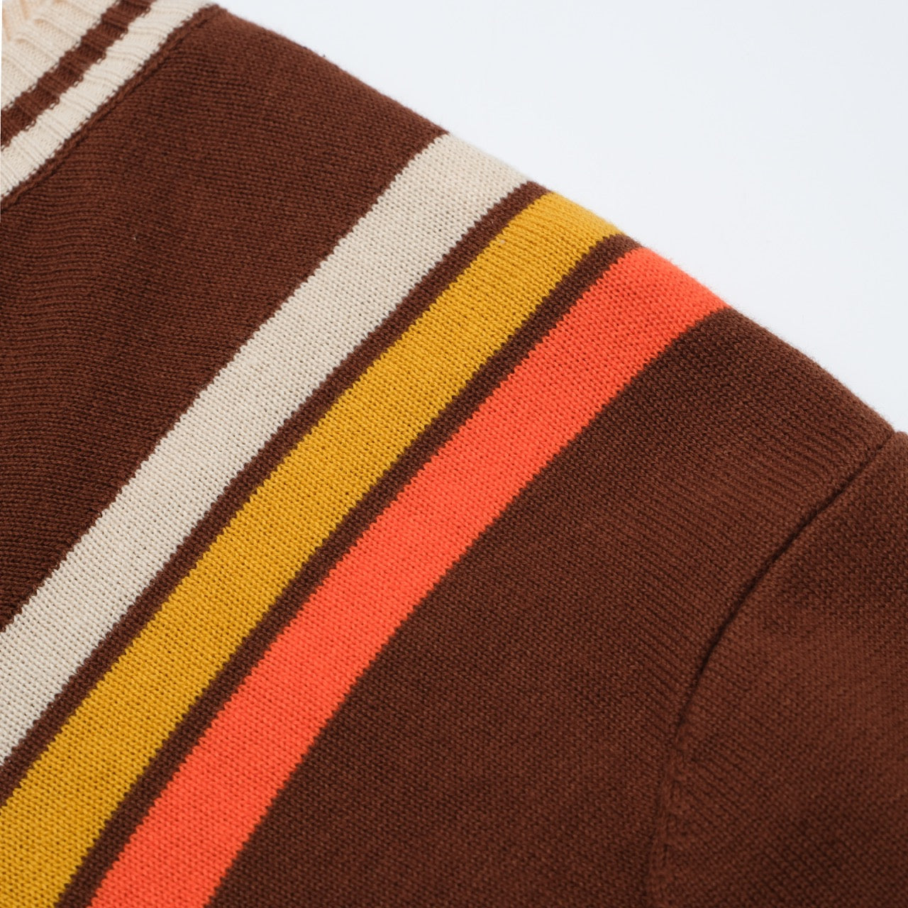 Men's brown knit T-shirt with contrast vertical racing stripes