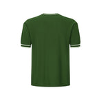 Men's green knit T-shirt with white side stripes and ribbed crew neck
